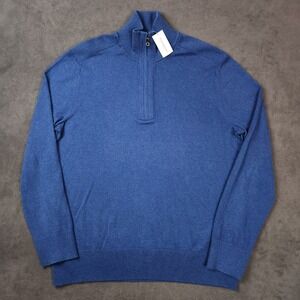 Banana Republic Sweater Mens XL Blue Cotton Cashmere Blend 1/4 Zip Pullover NWT